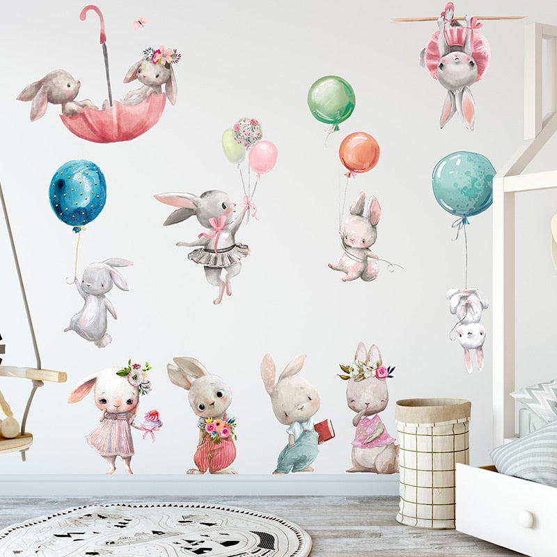 Watercolour Cartoon Bunny Wall Stickers