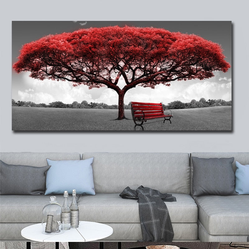 Modern Red Money Tree Wall Art - Pretty Art Online