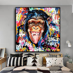 Graffiti Street Art Abstract Cute Monkey Canvas