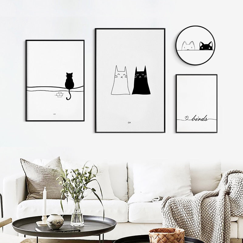 Modern Black And White Cat Wall Art