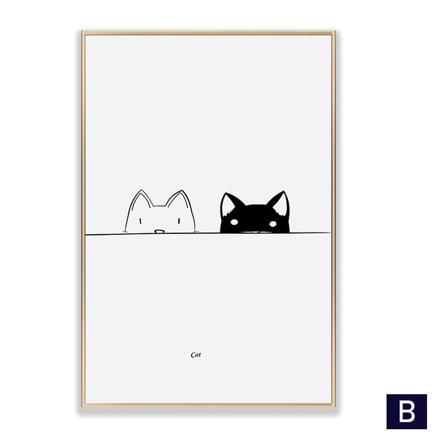 Modern Black And White Cat Wall Art