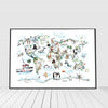 Cartoon Animals World Map Wall Art