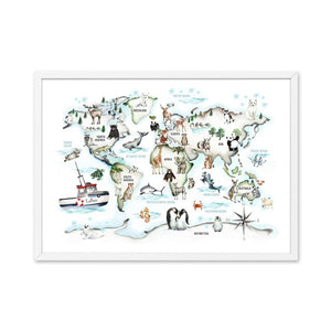 Cartoon Animals World Map Wall Art