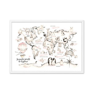 Cartoon Animals World Map Wall Art