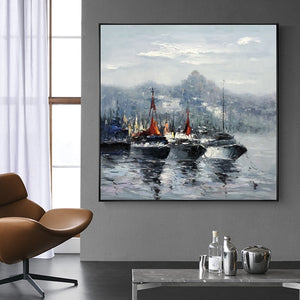 Hand Painted Oil Painting Abstract Boat - Pretty Art Online