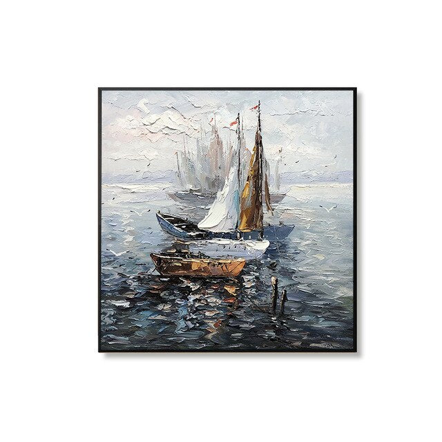 Hand Painted Oil Painting Abstract Boat - Pretty Art Online