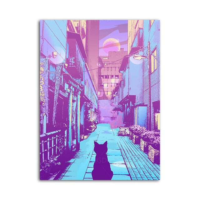 Purple World City Street Artwork - Pretty Art Online