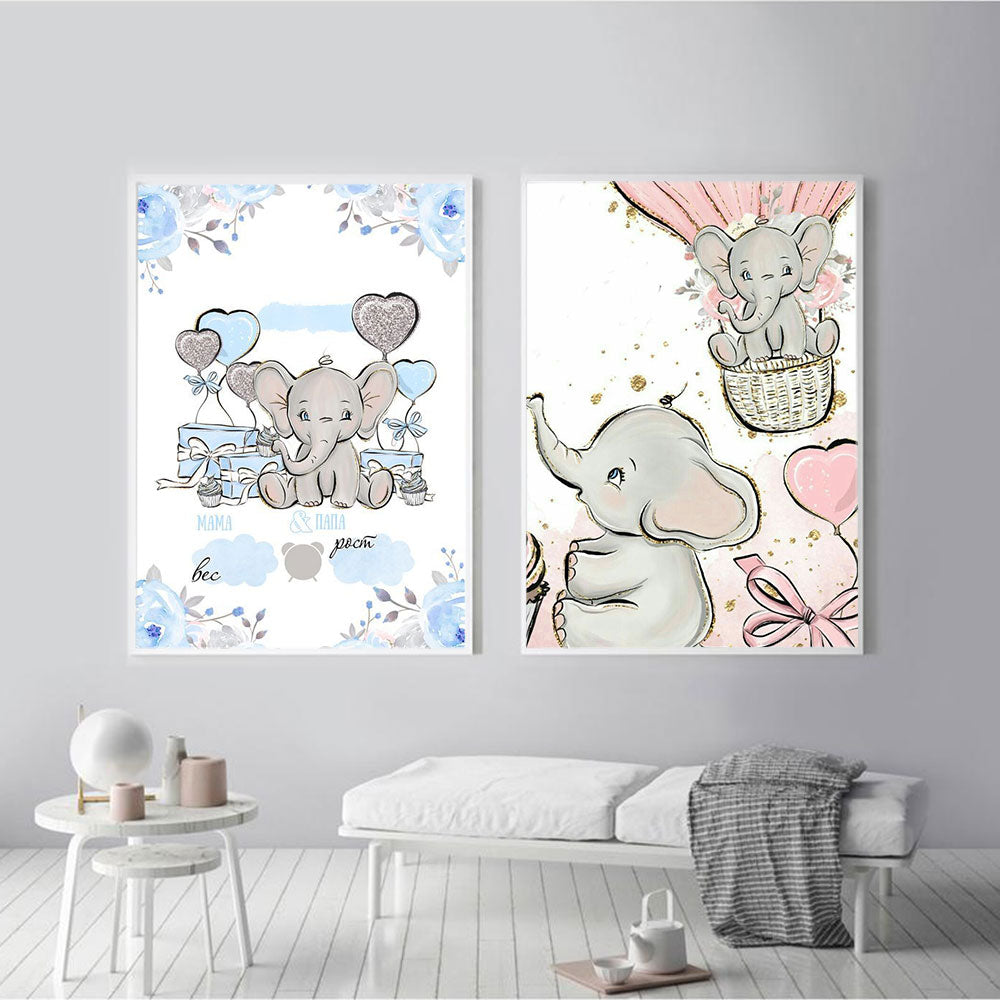 Baby Elephant Abstract Nursery Wall Art - Pretty Art Online