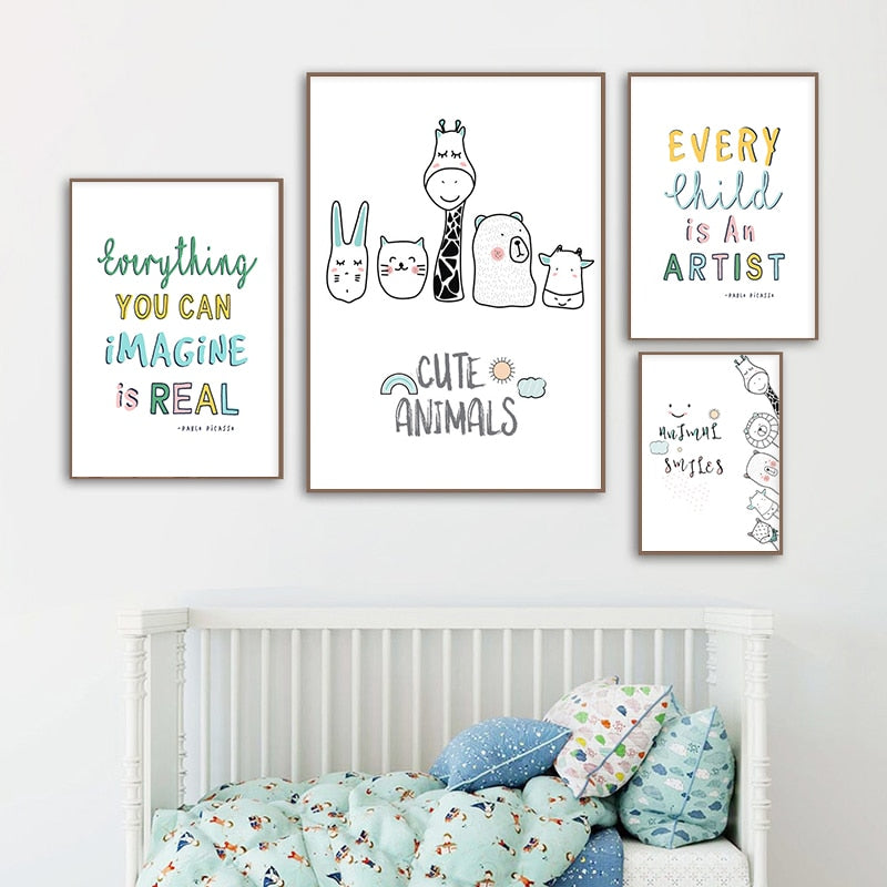 Cute Cartoon Animal Wall Art - Pretty Art Online