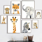 Cartoon Elephant, Zebra, Bear, Owl & Giraffe Wall Art