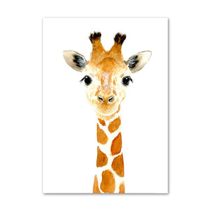 Cartoon Elephant, Zebra, Bear, Owl & Giraffe Wall Art