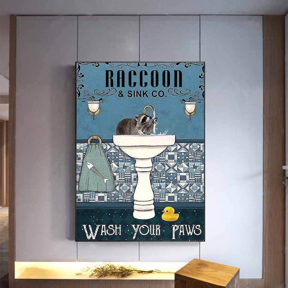 Raccoon & Sink Co. Wash Your Paws Wall Artwork