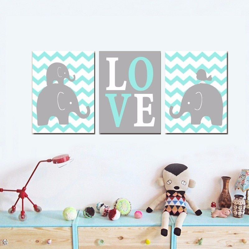 Elephant & Love Nursery Artwork - Pretty Art Online