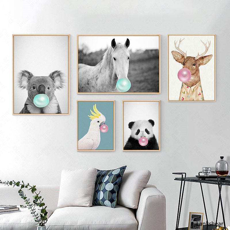 Bubble Gum, Panda & Horse Decorative Artwork - Pretty Art Online