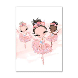 Ballet Girl, Flamingo Flower & Crown Tent Nursery Wall Artwork - Pretty Art Online