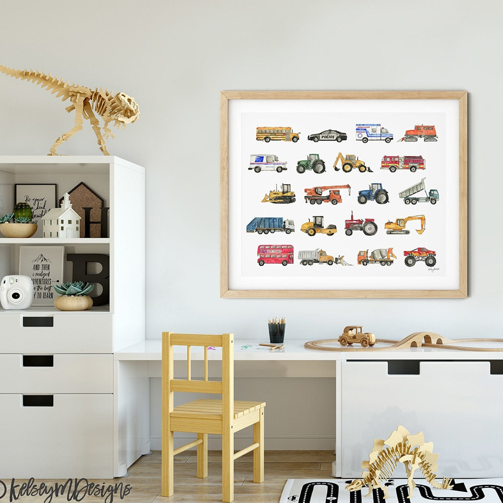 Vehicle Nursery Wall Canvas Art - Pretty Art Online