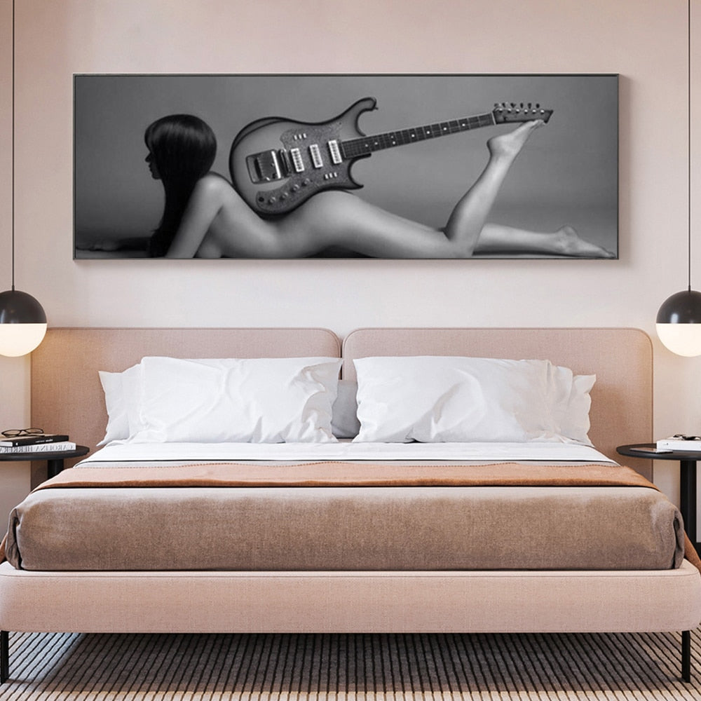 Gray Sexy Guitarist Landscape - Pretty Art Online