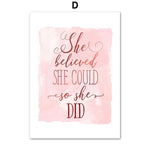 Pink Motivational Inspiring Letter Quote Art