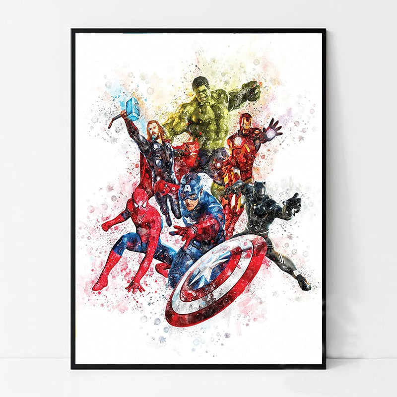 Watercolour Marvel Canvas Action Heroes