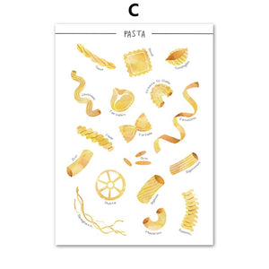 Cheese, Pasta, Tropical Fruits & Cakes Food Wall Art