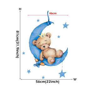 Cartoon Teddy Bear Sleeping On The Moon And Stars Wall Stickers