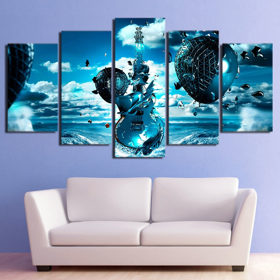 5 Piece Canvas Art Frozen Guitar Artwork