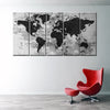 Black and White World Map Vintage Artwork - Pretty Art Online