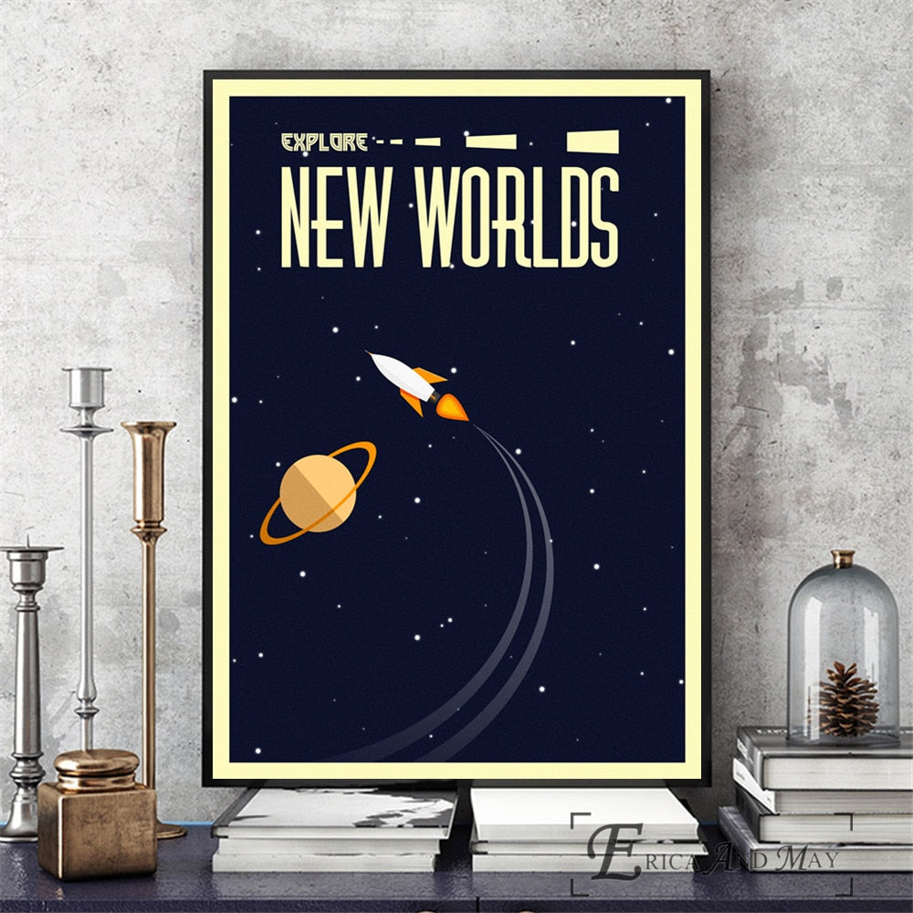 Space Vintage New Worlds Wall Art - Pretty Art Online