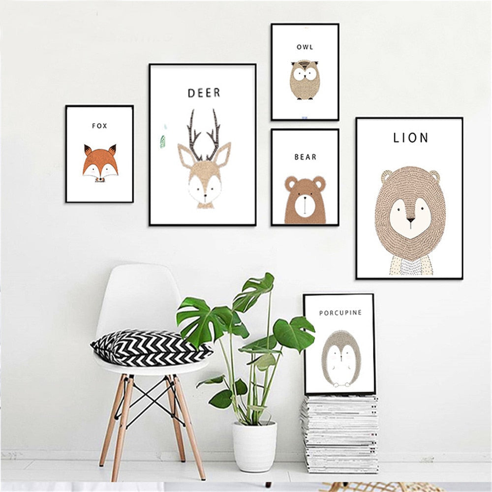 Baby Animals Cartoon Nursery Artwork