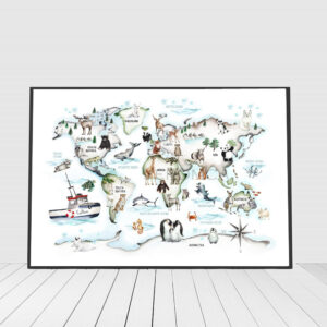 Cartoon Animals World Map Wall Art