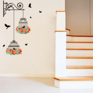 Colourful Flower Birdcage Wall Decal