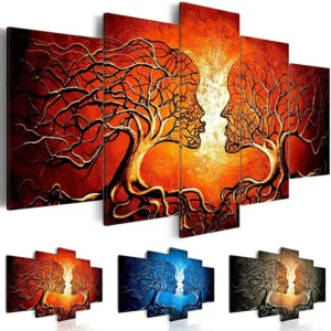 5 Piece Painting Abstract Kiss & Tree Poster Home Decor